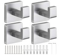 BOSREROY Lot de 4 crochets pour serviettes, crochets de salle de bain en acier inoxydable, ensemble de crochets pour cuisine, supports carrés avec vis pour salle de bain, cuisine et autres pièces