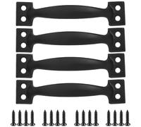 BOSREROY Lot de 4 poignées de porte de garage, 6 pouces, fer noir, prise ergonomique, trous prépercés pour une pose facile, idéales pour portes de tempête et portes de garage