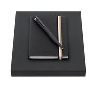 BOSS HUGO Set d'écriture noir - Stylo à bille Iconic Black & carnet A6 - Coffret cadeau élégant en noir