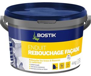 Bostik Enduit de Rebouchage Façade en Pâte - Pot 4 kg | Prêt à l’Emploi - Intérieur/Extérieur - Tous Supports - Rebouchage et Égalisation de Trous et Fissures Jusqu’à 1 cm - Blanc