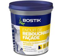 Bostik Enduit de Rebouchage Façade en Pâte - Prêt à l’Emploi - Intérieur/Extérieur - Tous Supports - Rebouchage et Égalisation de Trous et Fissures Jusqu’à 1 cm - Blanc - Pot 1,5 kg