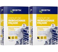 Bostik Enduit de Rebouchage Façade en Poudre - Intérieur/Extérieur - Tous Supports - Rebouchage et Égalisation de Trous et Fissures Jusqu’à 5 cm - Blanc - Boîte 1kg (Lot de 2)