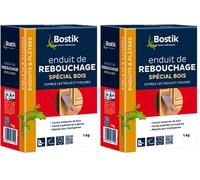 Bostik Enduit de Rebouchage Prêt à l'Emploi Spécial Bois - Pâte à Bois en Poudre - Intérieur et Extérieur - Pour Combler les Trous et Fissures Jusqu’à 5 cm - 1 Boîte 1 kg (Lot de 2)
