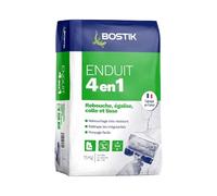 Bostik Enduit Multi Usage Poudre 4 en 1, Rebouche, Egalise, Lisse et Colle, Blanc, Sac de 15kg