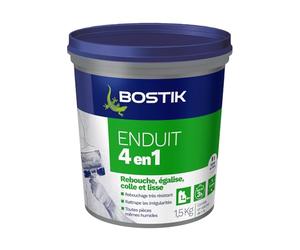 BOSTIK Enduit Mural 4 en 1 Pâte - Pot de 1.5kg | Rebouche - Egalise - Lisse - Colle - Intérieur/Extérieur - Couleur : Blanc
