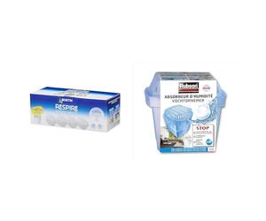 Bostik RESPIRE 4 Recharges Tablettes Déshumidificateur, Sans Colorant ni Parfum Maison & RUBSON absorbeur d'humidité "Basic" pour pièce de 20 m² - contient une recharge