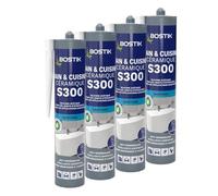 Bostik S300 - Mastic Silicone Etanchéité Bain et Cuisine - Traité Anti Moisissure - Facile à Lisser - Résiste aux Produits d'Entretien - Transparent - Cartouche de 300 ml (Lot de 4)