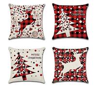 Boswon Housse de Coussin 35x35cm Noël,Lot de 4 Coton et Lin Décoratif Canapé Home Decor Taie d'oreiller Super Doux Decoration Housse de Coussin Maison Salon Chambre pour Canapé Pillowcase,14x14in