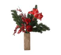 Botané Bouquet artificiel Red Spritz Amaryllis. œillets. branches à baies. branches d’épicéa. 72 cm