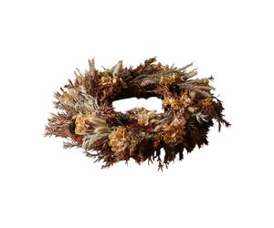 Botané Couronne de fleurs Golden Meadow Wreath Hortensia-herbe séchée-fougère-oreilles de lièvre. Ø40 cm