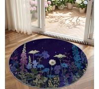 Botanique Floral Tapis Rond à Motif Marguerite Bleuet Étoiles pour Salon Chambre à Coucher Salle de Bain Couloir décoration d'intérieur, Lavable en Machine Pile Courte et Douce, Bleu, 60 cm