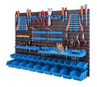 botle Étagère murale pour outils, 115 x 78 cm, 23 boîtes empilables, porte-outils, en plastique, organisation et rangement dans le garage et l'atelier, système de rangement des outils, bleu