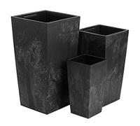 Set 3x Pot de fleurs H 55 / 61 / 75 cm Trapèze haut Anthracite Béton Structure Pot de fleurs plastique Insert à plantes carré
