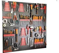 botle® Panneau perforé métallique 120 x 120 cm, étagère murale + porte-outils, lot de 50 pièces, rangement pour petites pièces, atelier mural, étagère suspendue, étagère de tri, étagère à bacs, étagèr