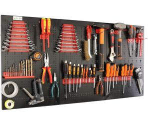 botle® Panneau perforé métallique 120 x 60 cm, étagère murale + porte-outils, lot de 25 pièces, rangement pour petites pièces, atelier mural, étagère suspendue, étagère de tri, étagère à bacs, étagère