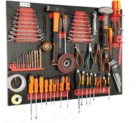 botle® Panneau perforé métallique 80 x 60 cm, étagère murale + porte-outils, lot de 24 pièces, rangement pour petites pièces, atelier mural, étagère suspendue, étagère de tri, étagère à bacs, étagère