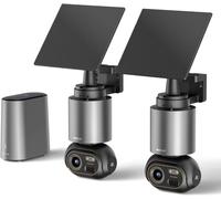 BOTSLAB Caméra de surveillance extérieure 4K Batterie solaire, 2 Cam-Kit avec HomeBase, 32GB Mémoire locale, Pas de frais, 360°Panorama WLAN Caméra extérieure