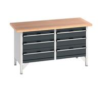 Bott Bott Établi cubio avec plateau de travail multiplex 1500 x 750 x 840 mm RAL 7035/7016 Quantité:1