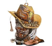 Bottes de cowboy ornement à suspendre pour sapin de Noël, bottes de cowboy et chapeau de rétroviseur de voiture, accessoires de décoration de Noël personnalisés bottes de cowboy et chapeaux de cowboy