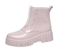 Bottes en caoutchouc antidérapantes pour femme | PVC imperméable look motard semelle épaisse antidérapante demi-hauteur moto extérieur loisirs