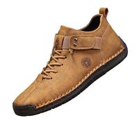 Bottines Homme Montantes Plates en Cuir Boots Workwear à Lacets Chaussures de Loisirs Souliers Bas à Bout Fermé Bride Cheville Coutures Visibles et Semelle Crantée pour Marche Bureau et Quotidien