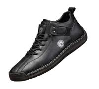 Bottines Homme Montantes Plates en Cuir Boots Workwear à Lacets Chaussures de Loisirs Souliers Bas à Bout Fermé Bride Cheville Coutures Visibles et Semelle Crantée pour Marche Bureau et Quotidien
