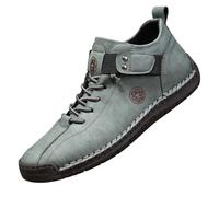 Bottines Homme Montantes Plates en Cuir Boots Workwear à Lacets Chaussures de Loisirs Souliers Bas à Bout Fermé Bride Cheville Coutures Visibles et Semelle Crantée pour Marche Bureau et Quotidien