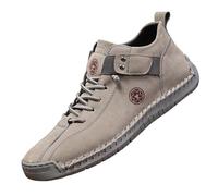 Bottines Homme Montantes Plates en Cuir Boots Workwear à Lacets Chaussures de Loisirs Souliers Bas à Bout Fermé Bride Cheville Coutures Visibles et Semelle Crantée pour Marche Bureau et Quotidien