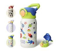 BOTTLE BOTTLE Bouteille d'eau isotherme pour enfants avec couvercle à paille et poignée - 473,6 g - Bouteille d'eau sous vide en acier inoxydable pour école, extérieur, voyage, cadeau pour garçons et