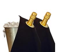 BottleCloths - Collection Classic, Chiffons à Bouteille avec Anneaux Métalliques pour Seaux à Glace, Coton, 42 cm, Trou d'Angle (Noir avec Anneau Or, Lot de 2)