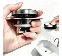 Bouchon de baignoire universel 3-en-1 avec panier de filtre amovible attrape-cheveux, couvercle de drain anti-colmatage, noyau de bouchon en laiton, finition nickel brossé, s'adapte aux drains de 1,5