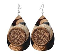 Bouchon de bouteille de vin avec boucles d'oreilles vintage en forme de goutte d'eau en similicuir double face - Bijoux tendance et légers - Cadeaux pour femmes
