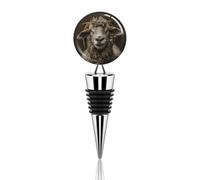 Bouchon de bouteille de vin en alliage de zinc avec image de tête de mouton - Réutilisable - Décorations de conservation de boissons - Bouchon en liège pour fête, vacances, mariage, camping, bar