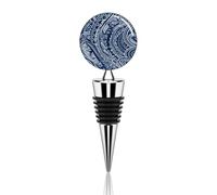 Bouchon de bouteille de vin réutilisable bleu polynésien maori tribal décoratif en métal pour bouteilles de champagne, liqueur et huile, mariage, Noël, fête, bar