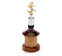Bouchon de bouteille, en laiton massif, partiellement argenté, avec base en bois, 14,5 cm