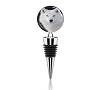 Bouchon de bouteille réutilisable en alliage de zinc avec motif loup blanc froid aux yeux verts - Bouchon de bouteille étanche sous vide avec joint en caoutchouc de silicone - Bouchon pour bouteille