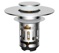 Bouchon de lavabo 3-en-1 amélioré, tamis de vidange à ressort avec panier filtrant amovible en acier inoxydable et collecteur de cheveux, bouchon de vidange pour trous de lavabo de 30 à 60 mm, âme en 