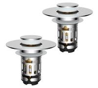 Bouchon de lavabo 3-en-1 amélioré, tamis de vidange à ressort avec panier filtrant amovible en acier inoxydable et collecteur de cheveux, bouchon de vidange pour trous de lavabo de 30 à 60 mm, âme en