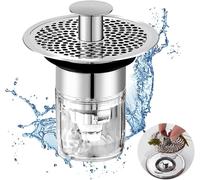 Bouchon de lavabo avec filtre à cheveux, bouchon universel à ressort pour lavabo, bouchon à pression avec filtre anti-obstruction pour orifices de 34 à 37 mm
