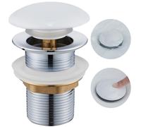 Bouchon de vidage sans trop-plein, bouchon de vidage à ressort en céramique pour lavabo, bouchon de vidage universel 1 1/4 pouce pour lavabo, blanc