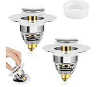 Bouchon de vidange, bouchon à ressort pour lavabo et baignoire, bouchon universel en acier inoxydable et cuivre, valve de vidange pour lavabo à double étanchéité (lot de 2, 32-42 mm)