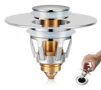 Bouchon de vidange, crépine de vidange 2-en-1 Magic, bouchon à pression en laiton avec mécanisme Bounce Core, remplacement universel pour les bouchons de vidange de salle de bains et de cuisine (argen