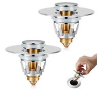 Bouchon de vidange, crépine de vidange 2-en-1 Magic, bouchon à pression en laiton avec noyau à traction, remplacement universel pour les bouchons de vidange de salle de bains et de cuisine (argent*2)