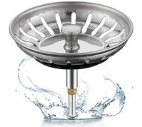 Bouchon de vidange en acier inoxydable réglable de la marque Unyqoos®, avec filtre, pour éviers et lavabos, diamètre 82 mm, diamètre de la sortie 8 mm, diamètre du joint 55 mm, longueur de la tige 35–