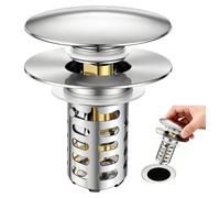 Bouchon de vidange télescopique pour évier, crépine en acier inoxydable, bouchon de vidange universel avec crépine pour évier (diamètre du trou : 28,5 à 55 mm), noyau en laiton, anti-obstruction