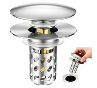 Bouchon de vidange télescopique pour évier, crépine en acier inoxydable, bouchon de vidange universel avec crépine pour évier (diamètre du trou : 28,5 à 55 mm), noyau en laiton, anti-obstruction
