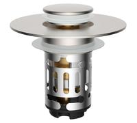Bouchon de vidange universel (30–60 mm), grille de vidange à ressort pour lavabo, élégante valve à pression en laiton avec mécanisme à ressort et filtre amovible, compatible avec les baignoires, nicke