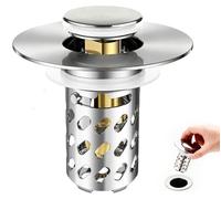 Bouchon de vidange universel à ressort pour évier, crépine en acier inoxydable, bouchon de vidange avec crépine pour évier (28,5 mm à 55 mm), noyau en laiton, anti-obstruction