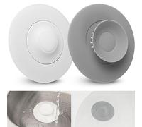Bouchon d'Écoulement Universel, 2 Unités, Ø 11 cm, Blanc + Gris, Silicone, Filtre Intégré pour Restes de Nourriture et Cheveux, Drains jusqu'à Ø 80 mm pour Évier, Lavabo, Baignoire, Filtres de Vidage
