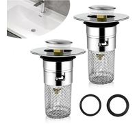 Bouchon d'évier universel pour salle de bain avec filtre amovible en acier inoxydable (33-40 mm) - Lot de 2